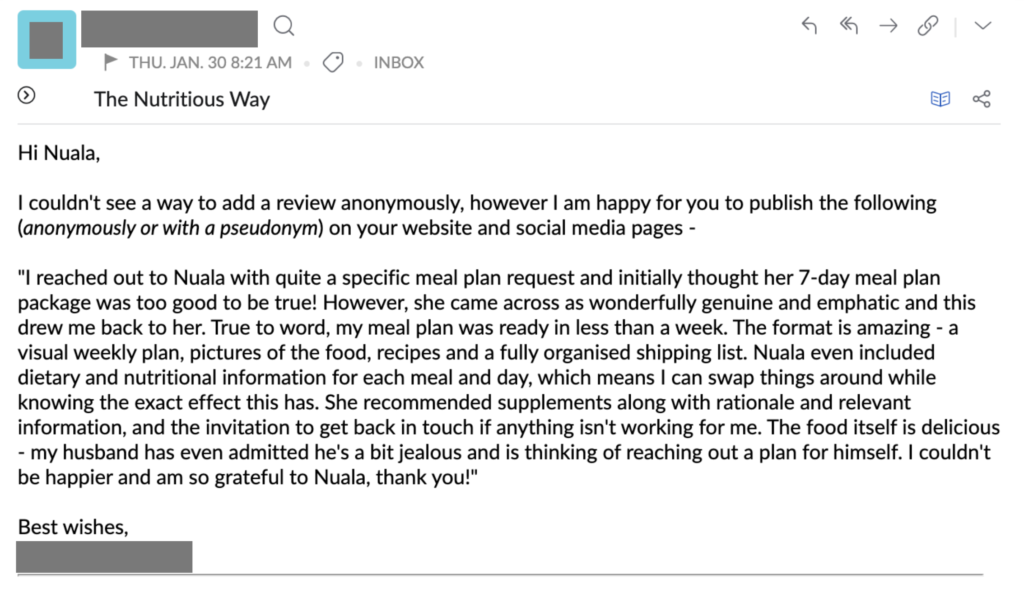 a written review from a client